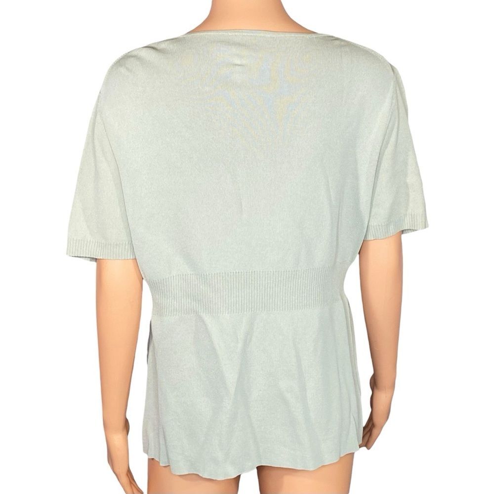 Ann Taylor LOFT Blouse Empire Waist Knit Light Sage V-Neck Peplum Ribbed SZ XL - Picture 3 of 5